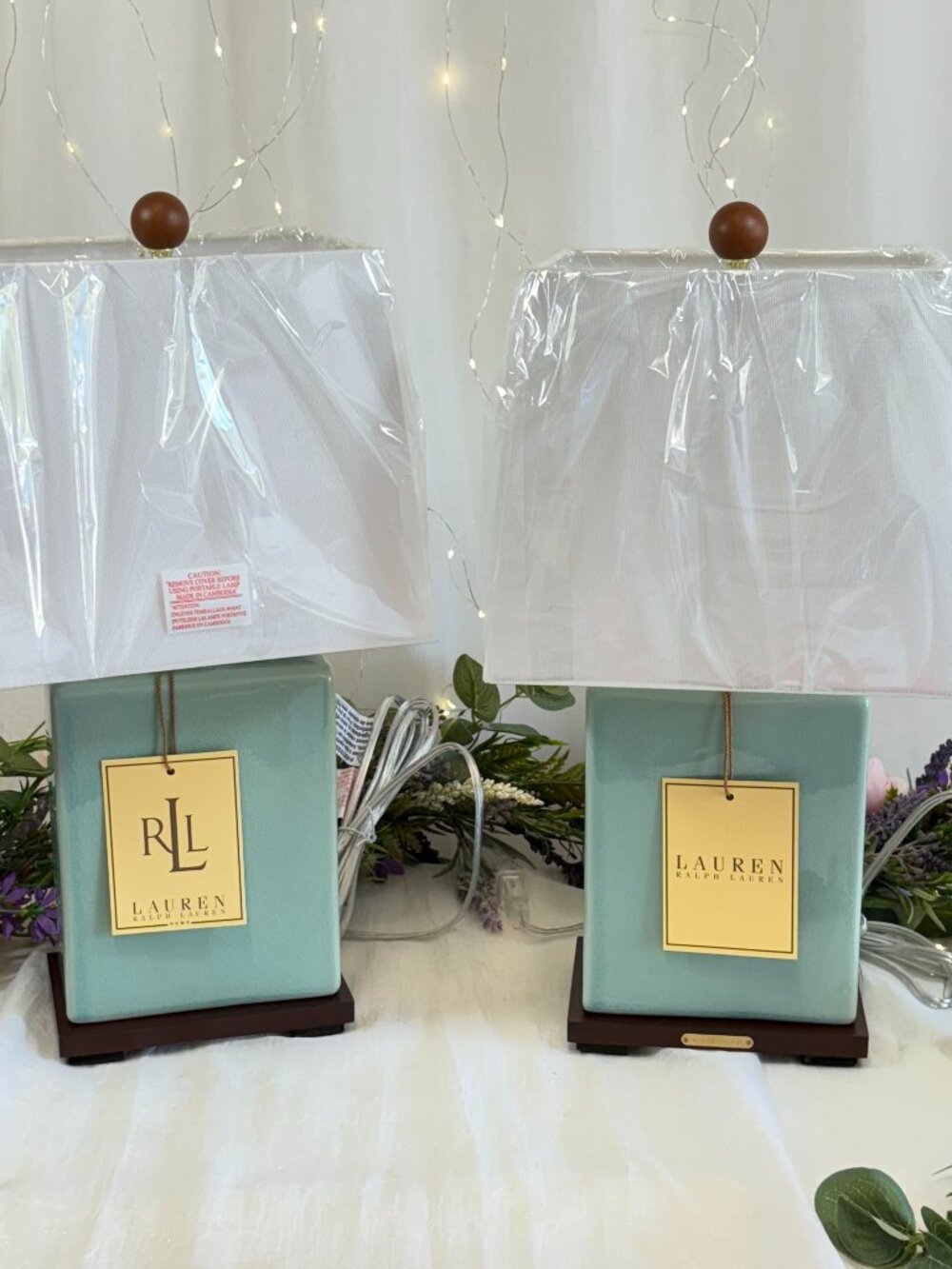 RALPH LAUREN HOME Turquoise Blue Crackle Glaze Ceramic Table Lamps 17x9x7 PAIR - Picture 2 of 14